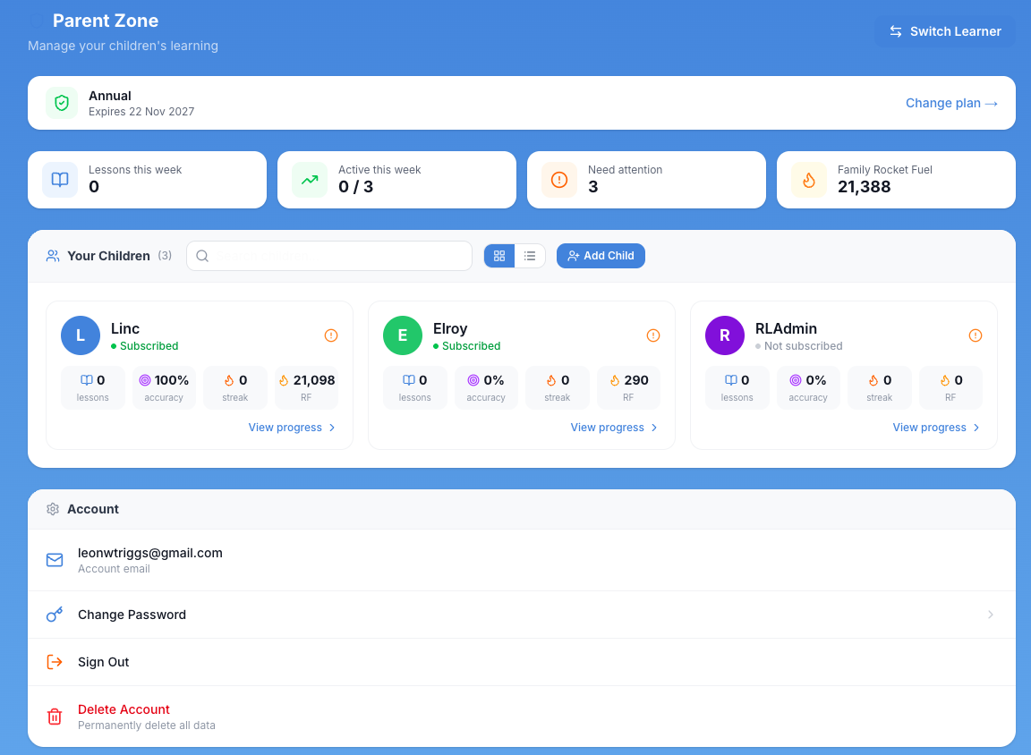 Parent dashboard preview